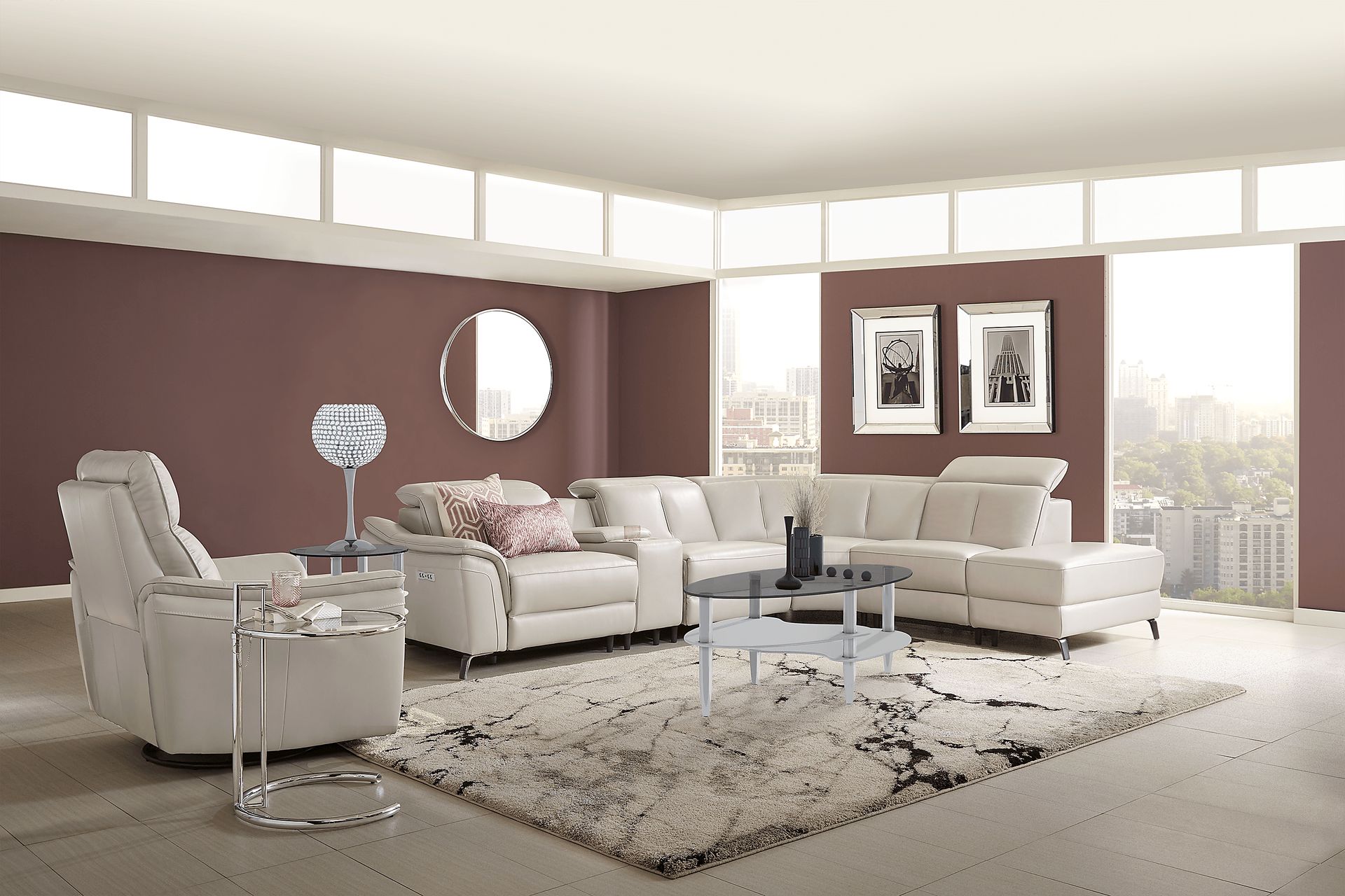 Naples Light Gray Leather 6 Pc Dual Power Reclining Sectional - Image 2