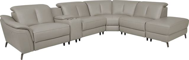 Naples Light Gray Leather 6 Pc Dual Power Reclining Sectional - Thumbnail - Image 1