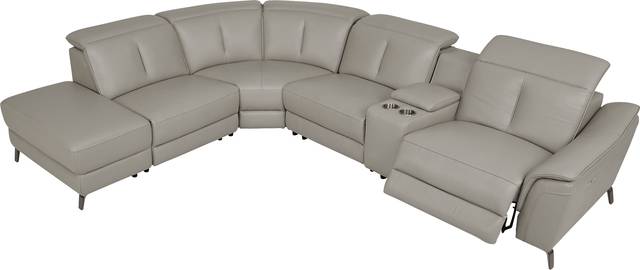 Naples Light Gray Leather 6 Pc Dual Power Reclining Sectional - Thumbnail - Image 3