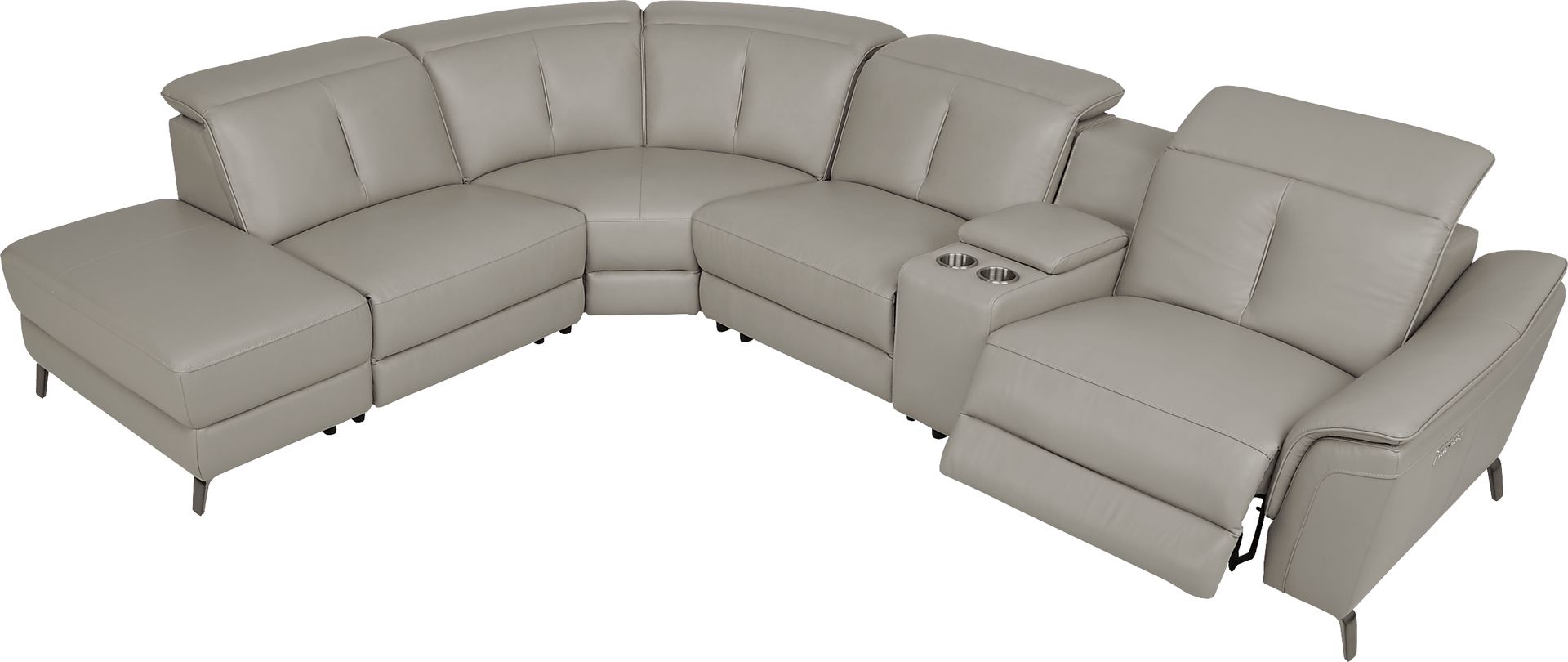 Naples Light Gray Leather 6 Pc Dual Power Reclining Sectional - Image 3