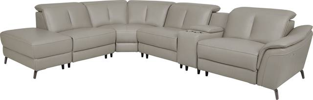 Naples Light Gray Leather 6 Pc Dual Power Reclining Sectional - Thumbnail - Image 1