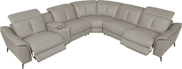 Naples Light Gray Leather 6 Pc Dual Power Reclining Sectional - Thumbnail - Image 3