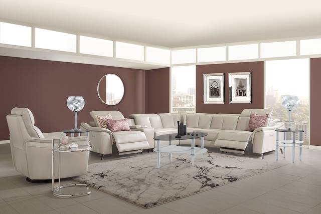 Naples Light Gray Leather 6 Pc Dual Power Reclining Sectional - Thumbnail - Image 2