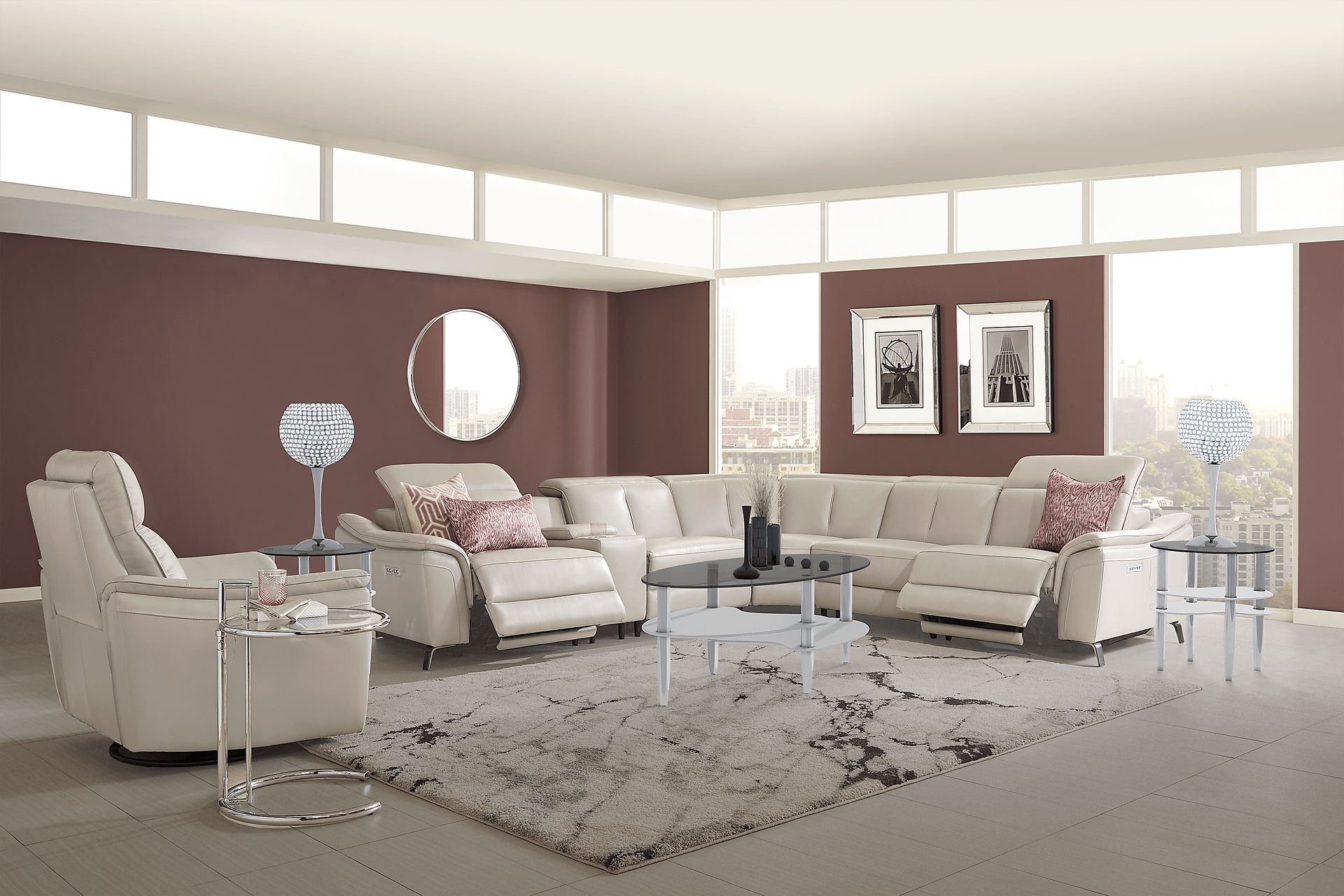 Naples Light Gray Leather 6 Pc Dual Power Reclining Sectional - Image 2