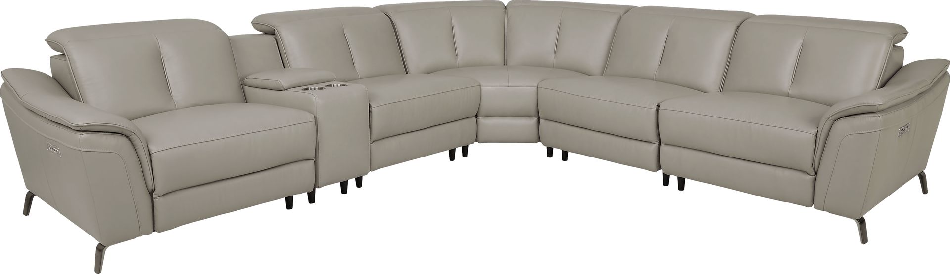 Naples Light Gray Leather 6 Pc Dual Power Reclining Sectional - Image 1