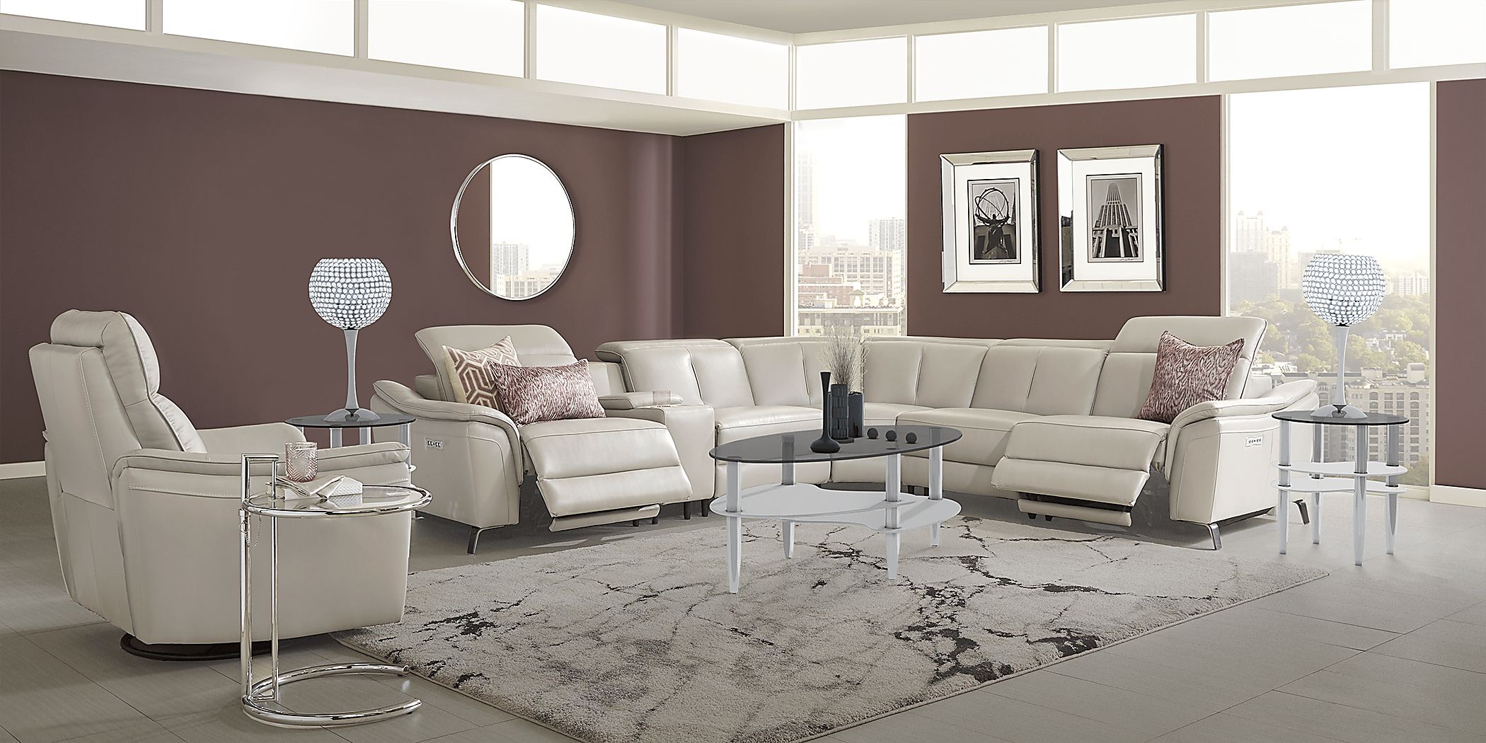 Naples Light Gray Leather 6 Pc Dual Power Reclining Sectional Rooms To Go