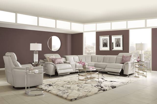 Naples Light Gray Leather 9 Pc Dual Power Reclining Sectional Living Room - Thumbnail - Image 1
