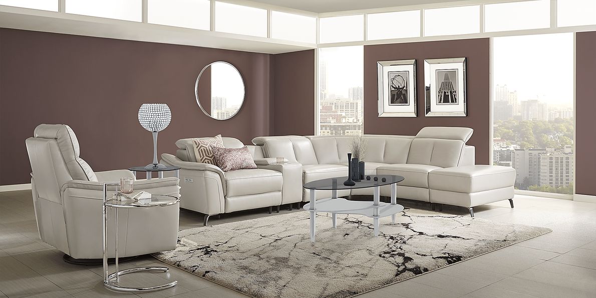 Sofia Vergara Naples 9 Pc Light Gray Leather Dual Power Reclining