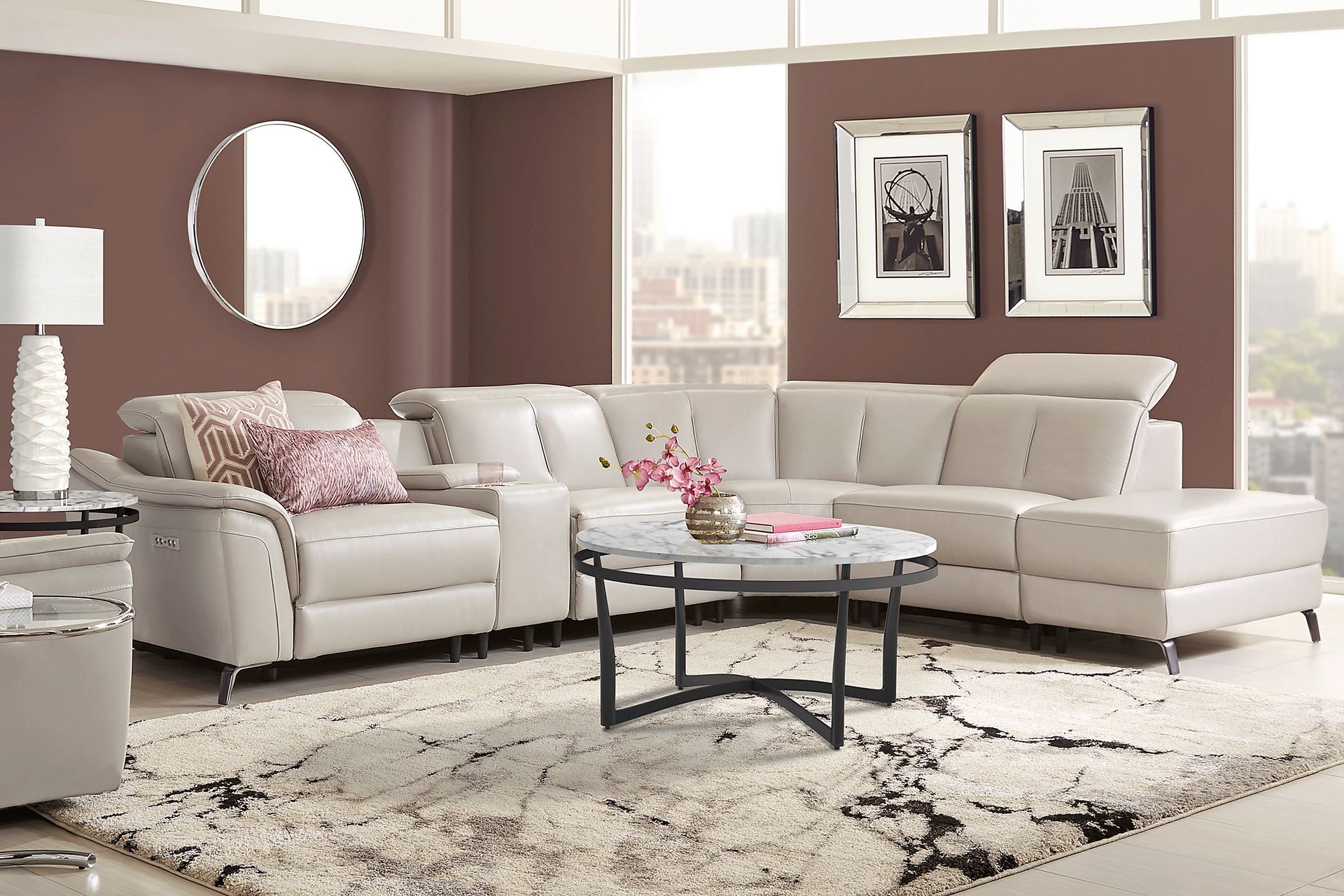 Naples Light Gray Leather 9 Pc Dual Power Reclining Sectional Living Room - Image 1