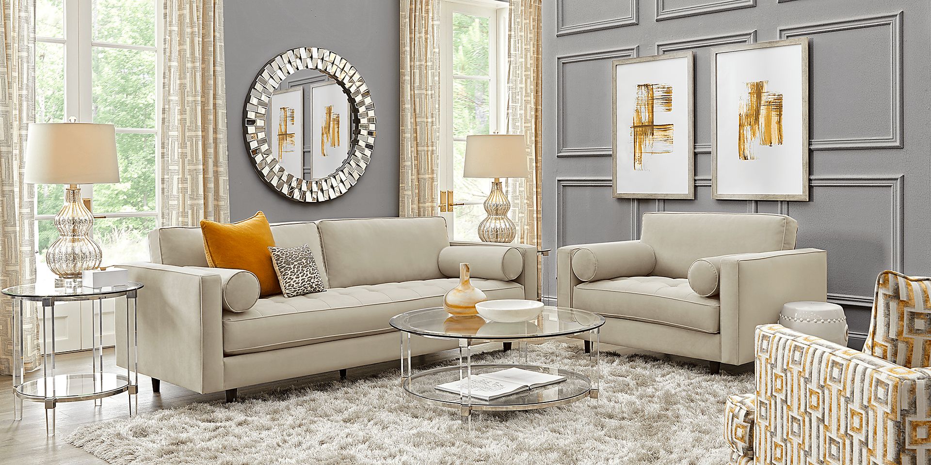 Pacific Palisades Beige Plush 5 Pc Living Room - Image 1