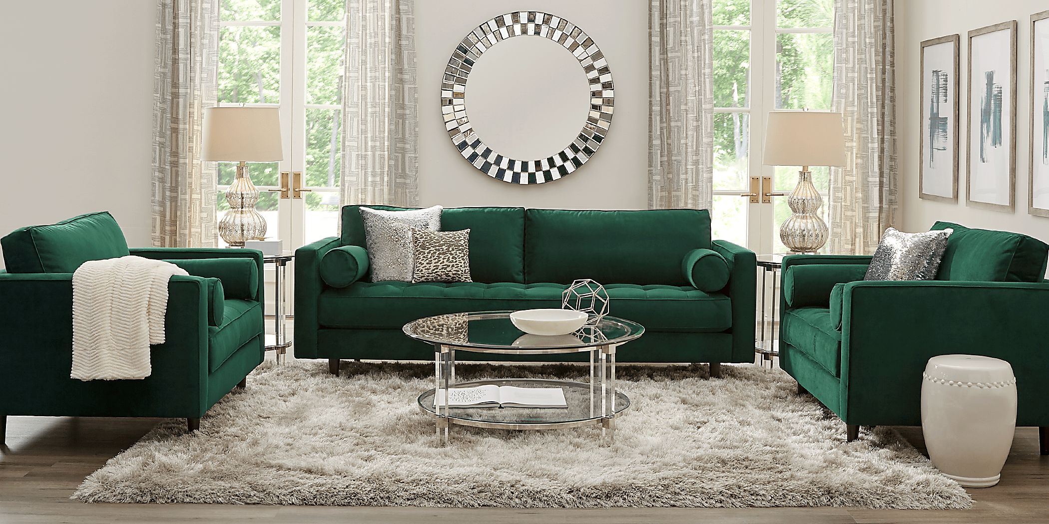 Emerald green living room set discount