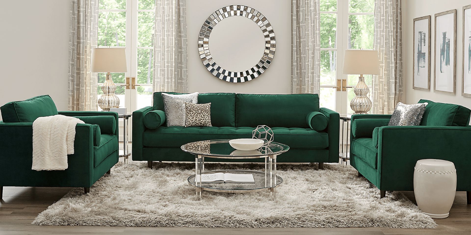 Pacific Palisades Emerald Plush 7 Pc Living Room - Image 1