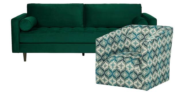 Pacific Palisades Emerald Plush Sofa & Accent Swivel Chair - Thumbnail - Image 1