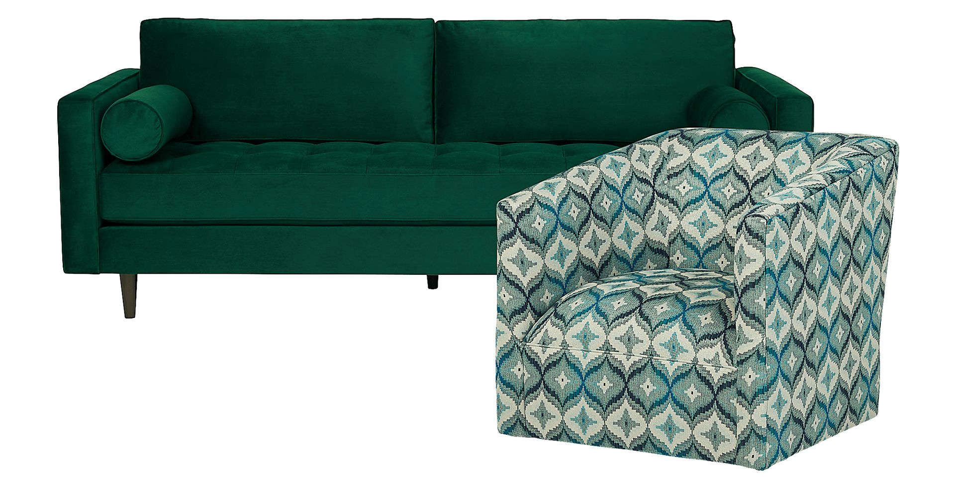 Pacific Palisades Emerald Plush Sofa & Accent Swivel Chair - Image 1