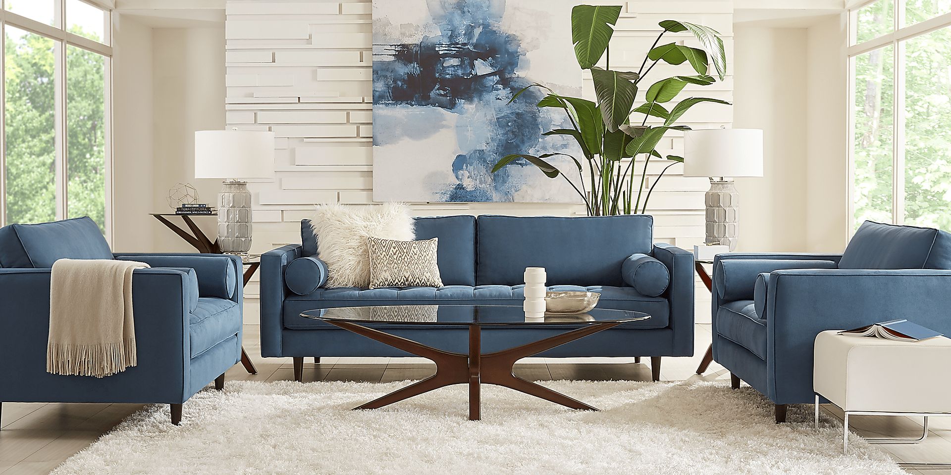 Pacific Palisades Indigo Microfiber 5 Pc Living Room - Image 1