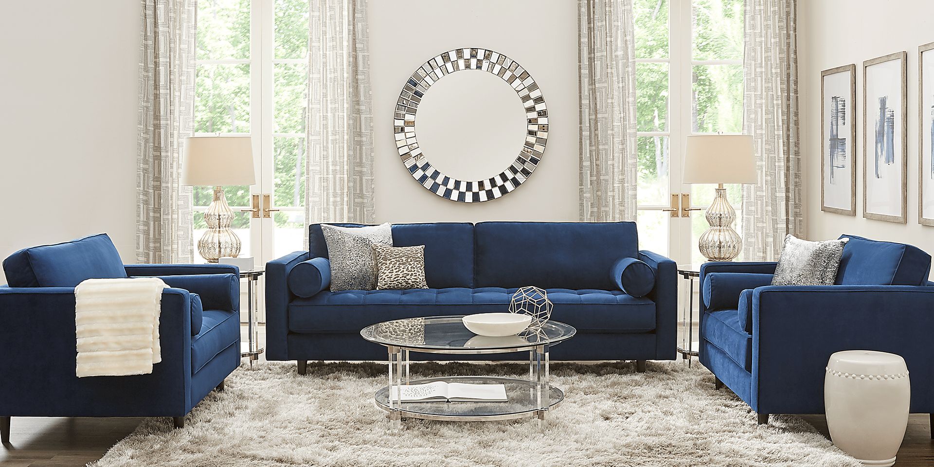 Pacific Palisades Navy Plush 3 Pc Living Room - Image 1