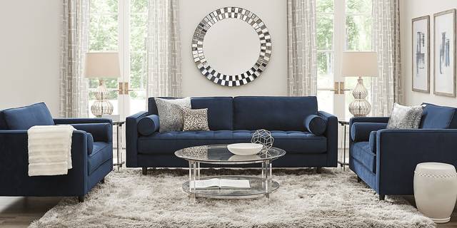 Pacific Palisades Navy Plush 5 Pc Living Room - Thumbnail - Image 1