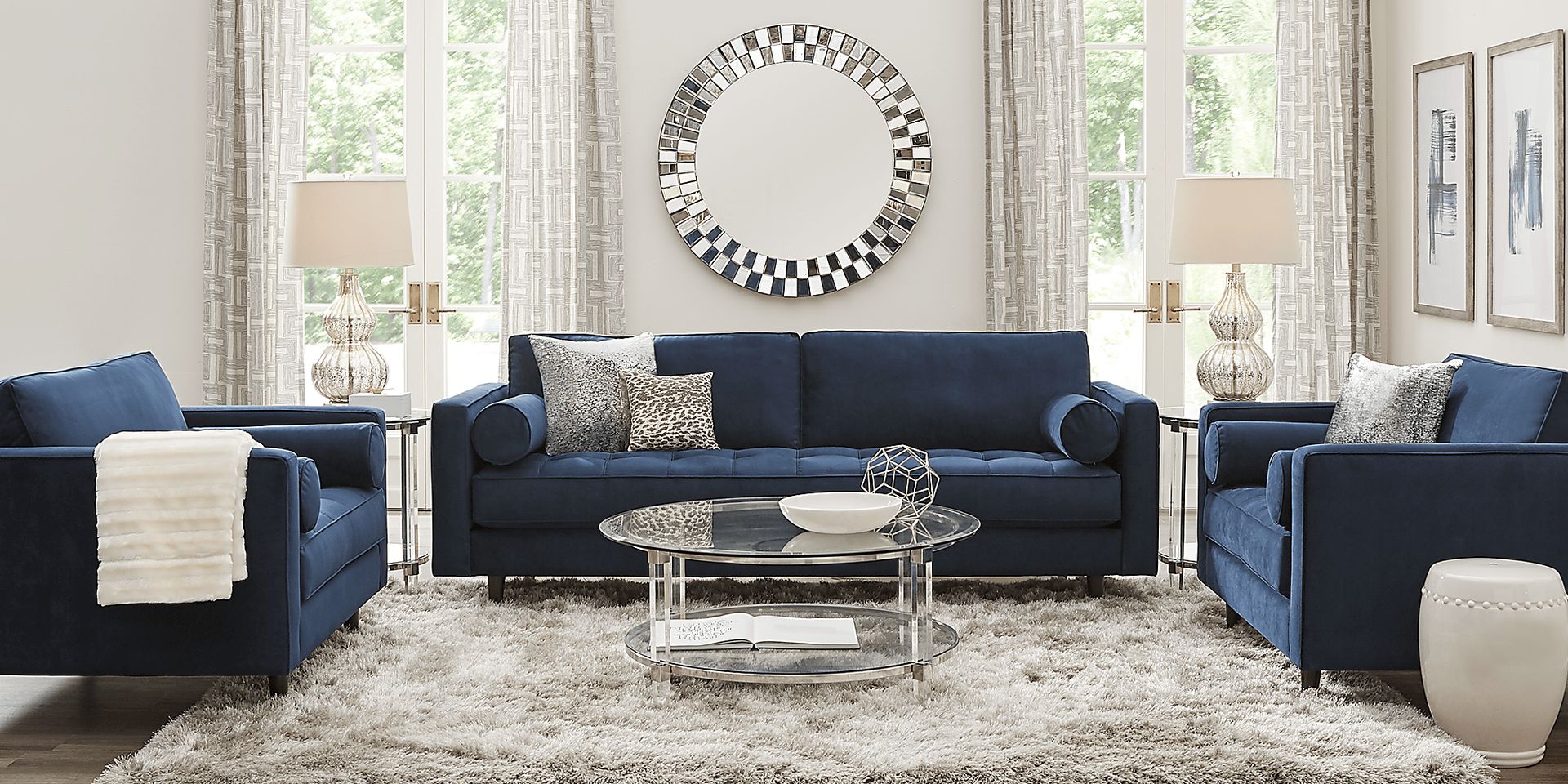 Pacific Palisades Navy Plush 5 Pc Living Room - Image 1