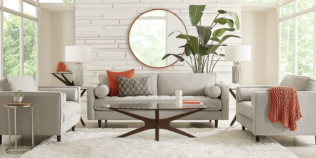 Sofia Vergara Pacific Palisades 7 Pc Platinum Beige Microfiber Living Room Set Rooms to Go