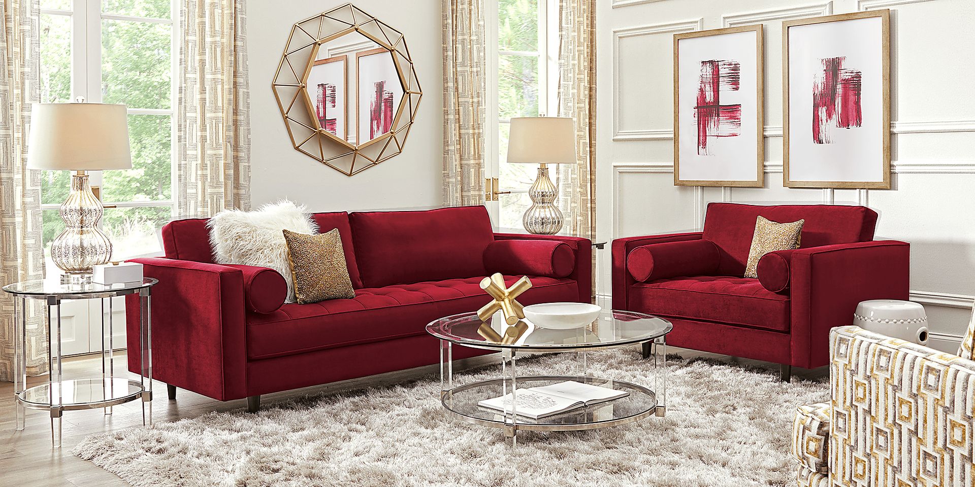Pacific Palisades Scarlet Plush 3 Pc Living Room - Image 1