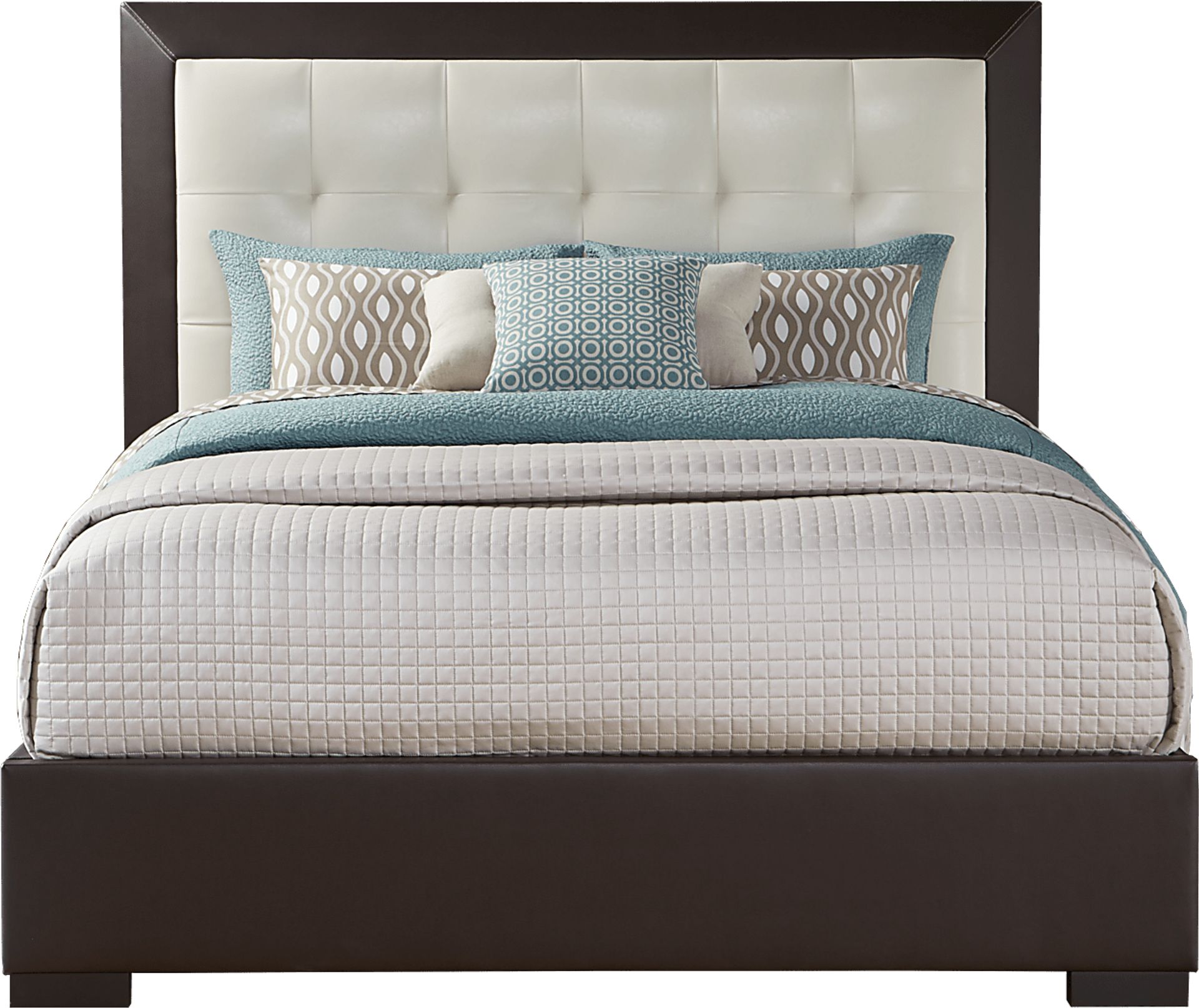 Petaluma Brown 3 Pc Upholstered Queen Bed with Ivory Inset - Image 1
