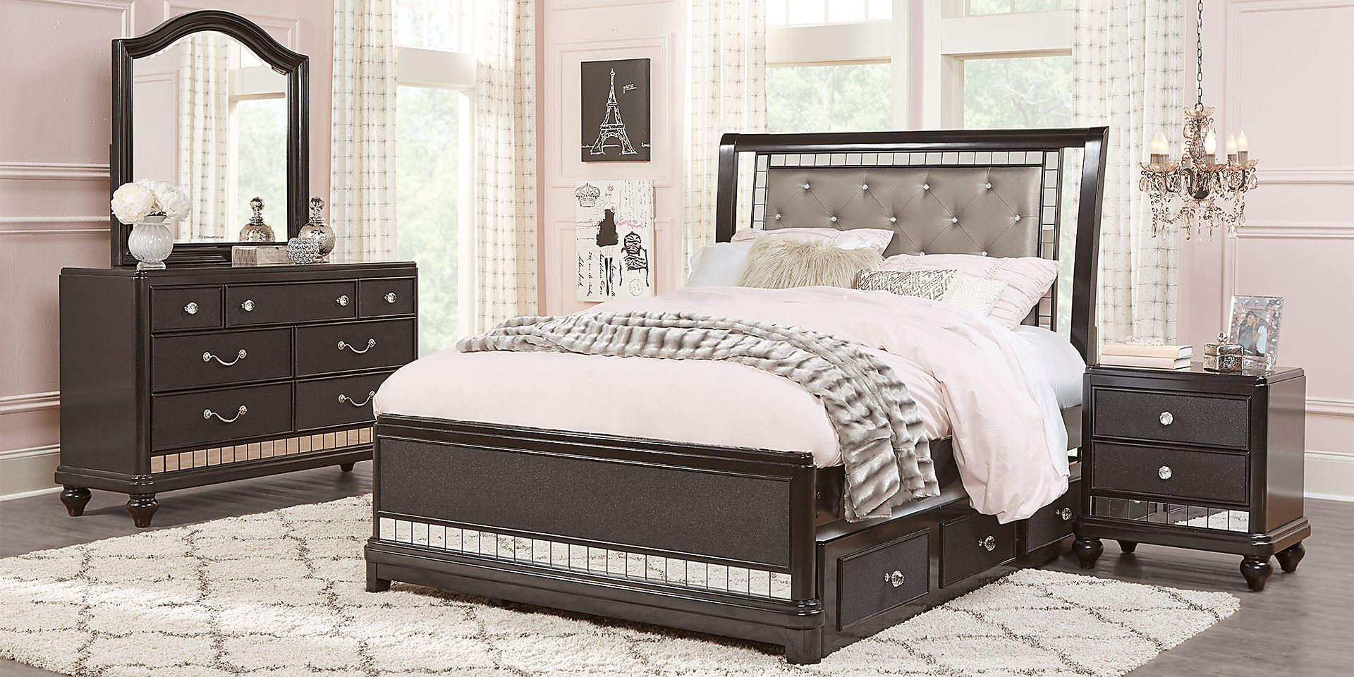 Kids Petit Paris Black 6 Pc Full Sleigh Bedroom - Image 1