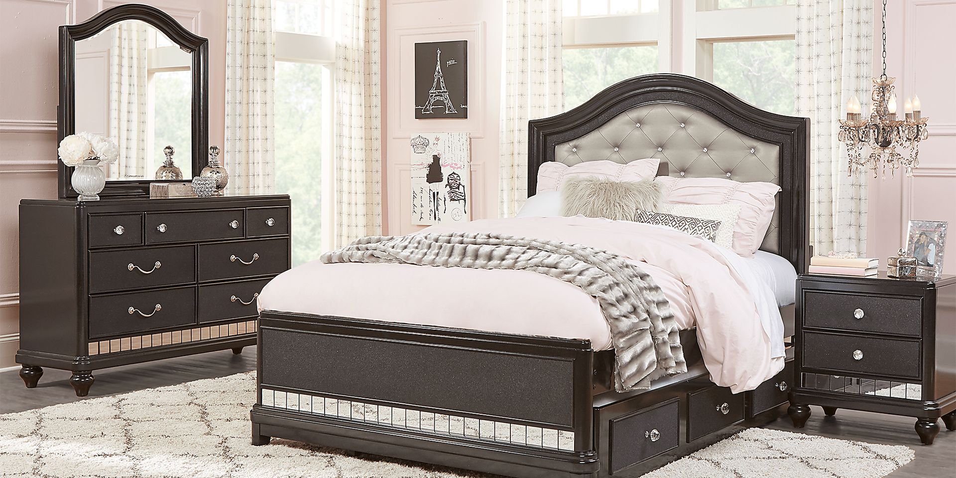 Kids Petit Paris Black 6 Pc Twin Panel Bedroom - Image 1