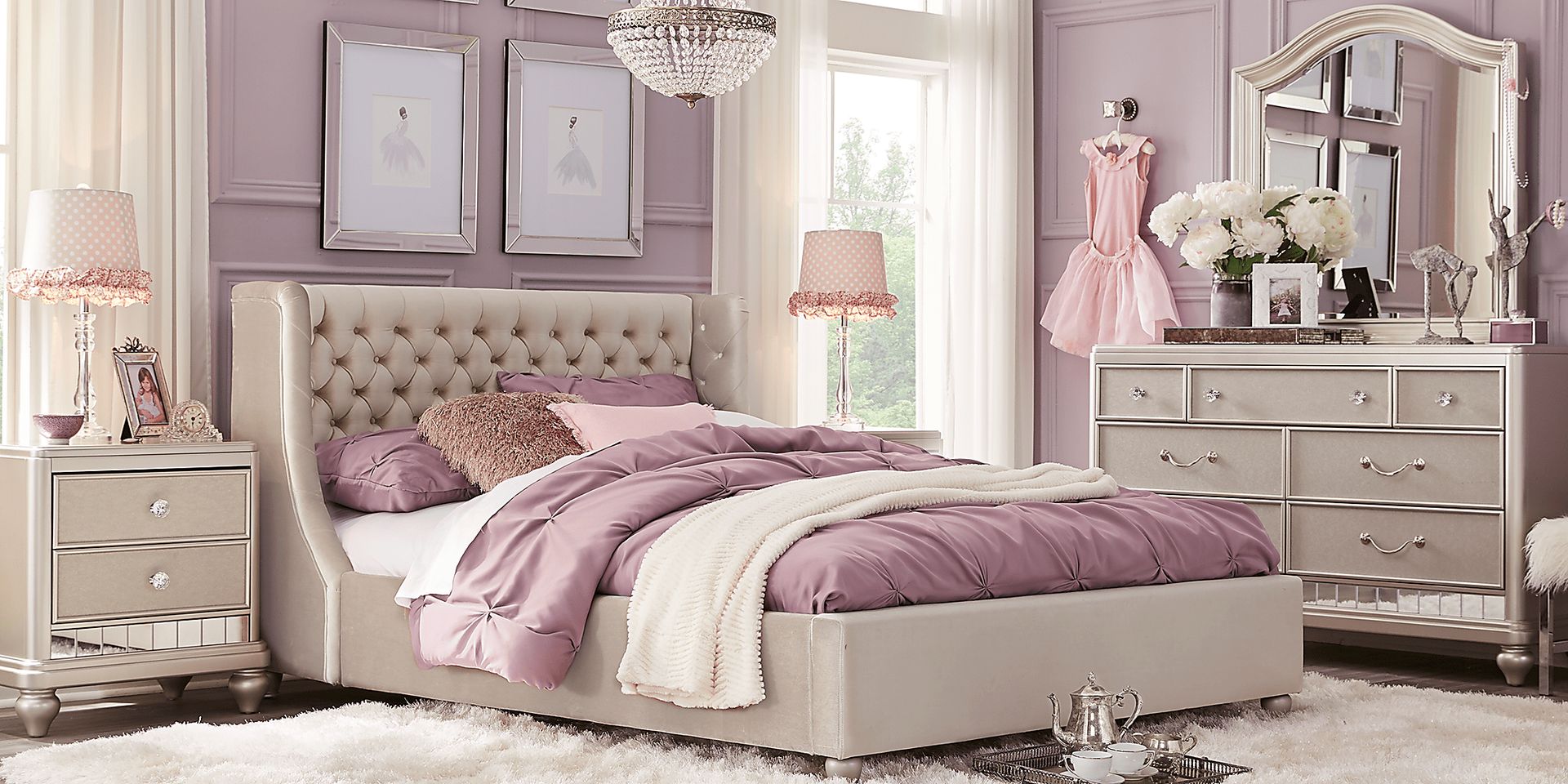 Kids Petit Paris Champagne 5 Pc Twin Bedroom with Upholstered Bed - Image 1