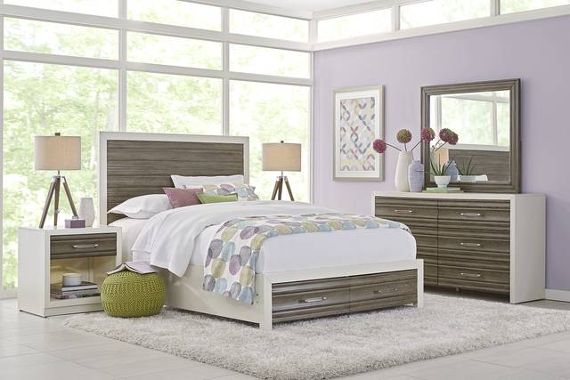 Santa Fiora White 7 Pc King Panel Bedroom with Storage - Thumbnail - Image 1