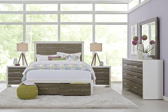 Santa Fiora White 7 Pc King Panel Bedroom with Storage - Thumbnail - Image 1