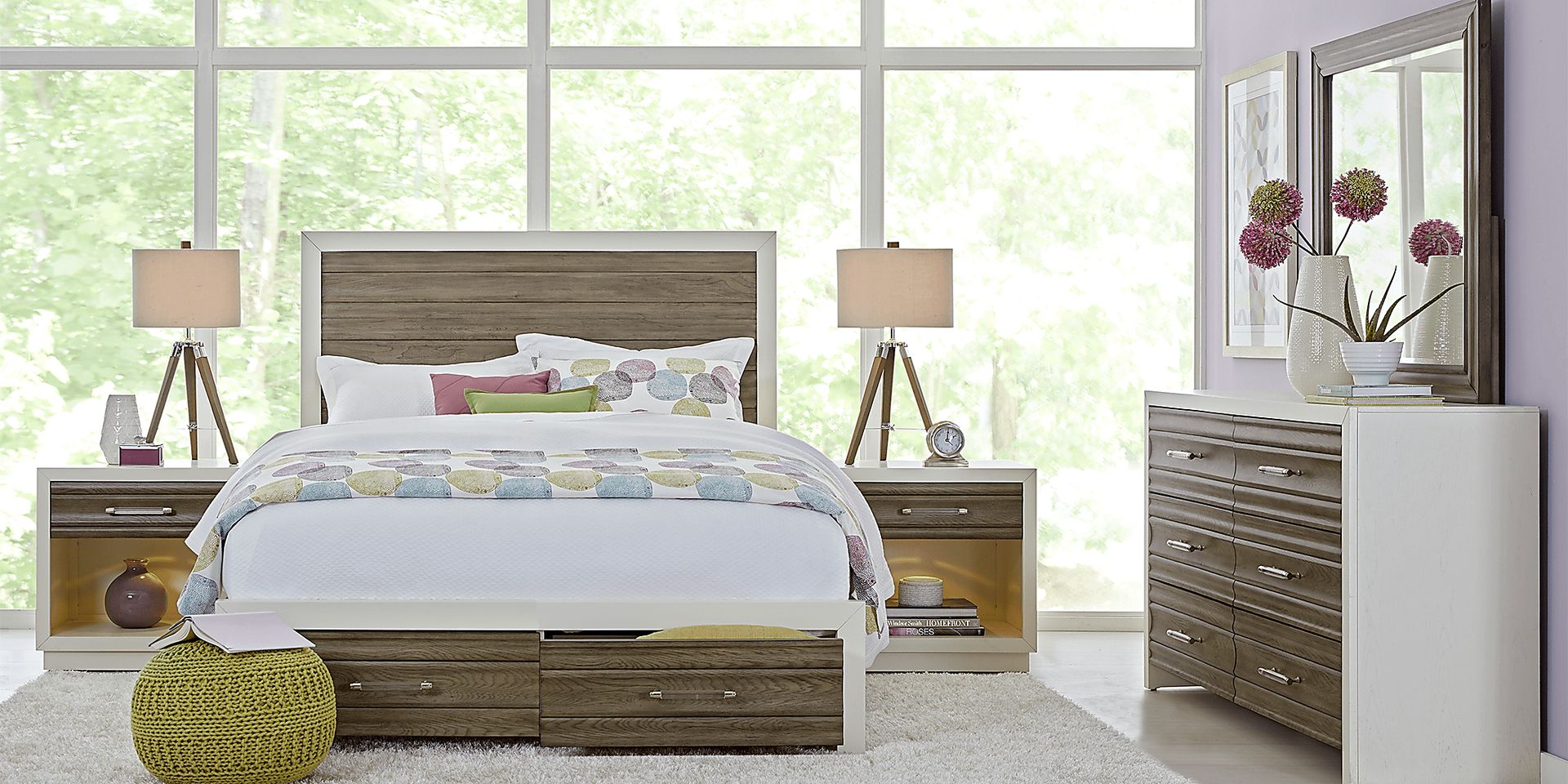 Santa Fiora White 7 Pc Queen Panel Bedroom with Storage - Image 1