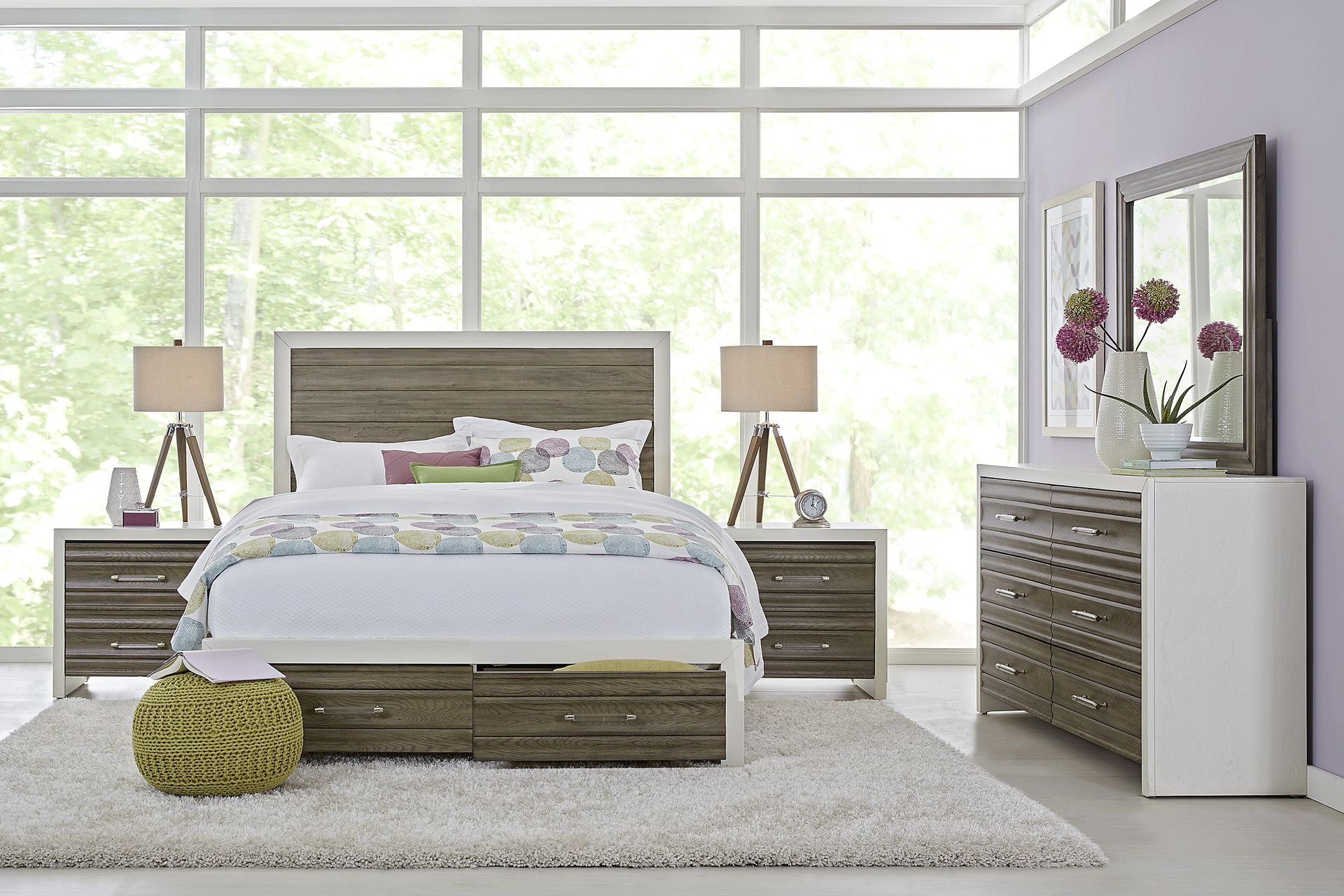 Santa Fiora White 7 Pc Queen Panel Bedroom with Storage - Image 1