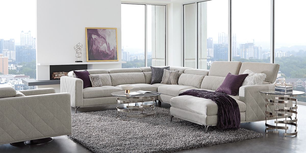 Sofia Vergara Sorrento Dove Gray Polyester Fabric 4 Pc Right Arm Chaise ...