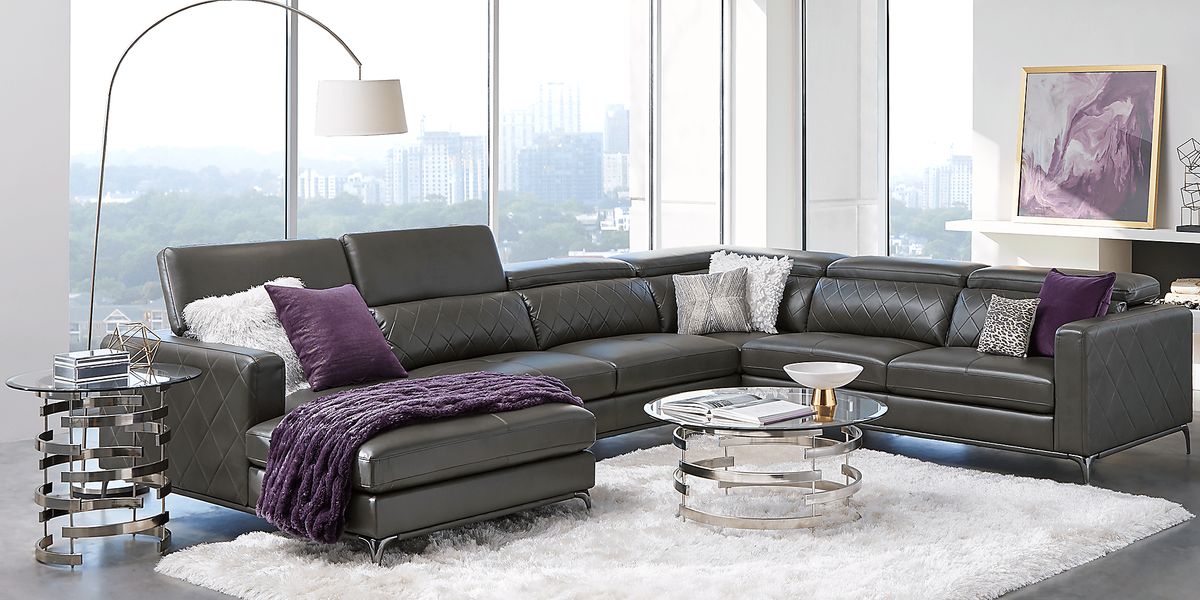 Sofia Vergara Sorrento Granite Gray Synthetic Fabric 4 Pc Left Arm ...