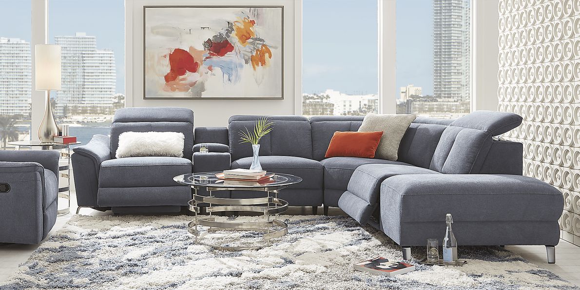 Turano Denim Blue Fabric 6 Pc Dual Power Reclining Sectional Rooms To Go