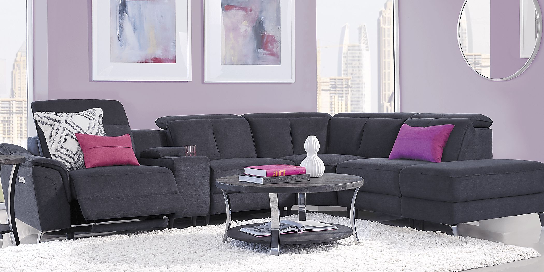 Sofia Vergara Turano Midnight Blue Textured 6 Pc Dual Power Reclining