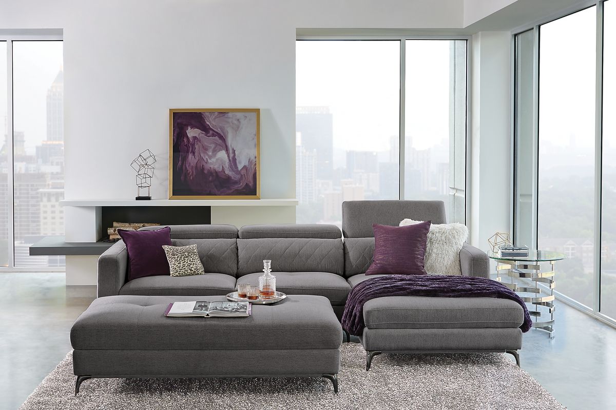 Sofia Vergara Via Sorrento Granite Gray Polyester Fabric 2 Pc Right Arm