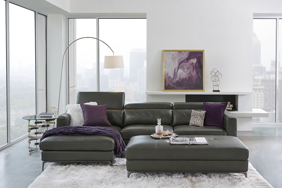 Sofia Vergara Via Sorrento Granite Gray Polyester Fabric 2 Pc Left Arm