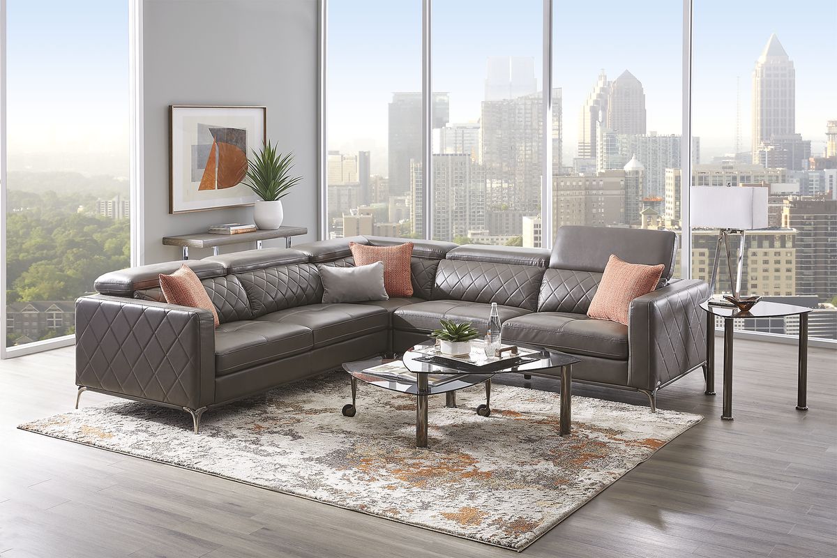Via Sorrento Granite Gray Polyester Fabric 3 Pc Sectional | Rooms to Go