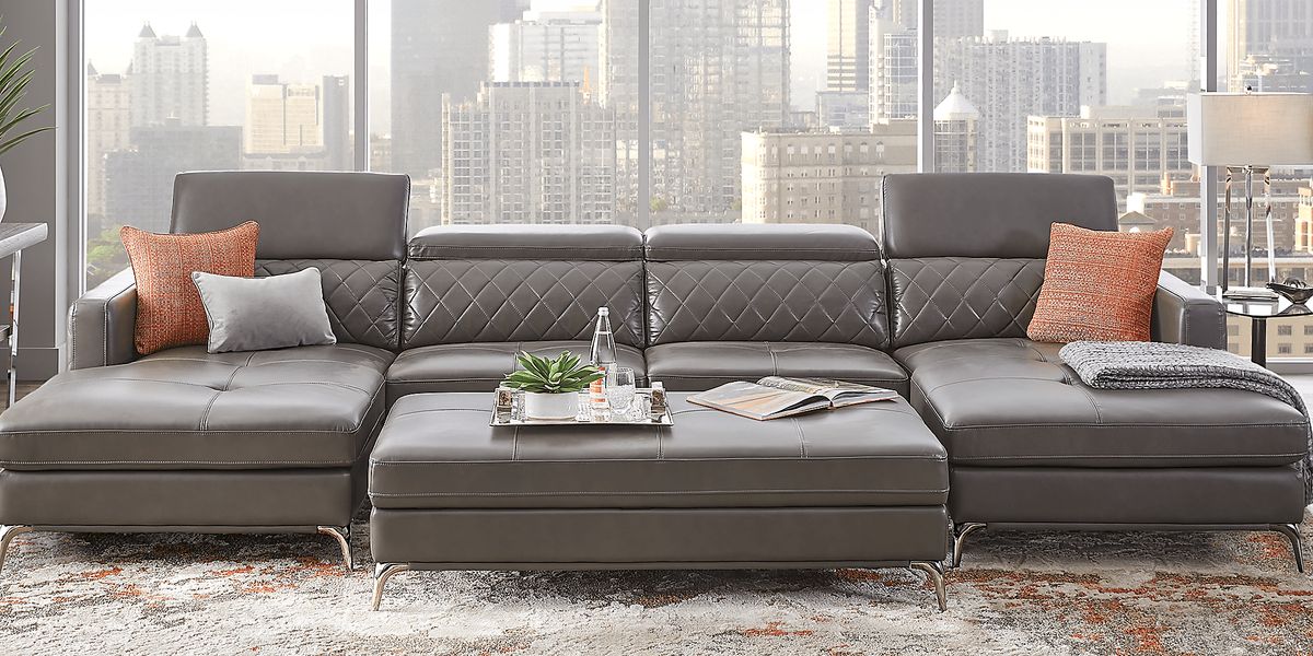 Sofia Vergara Via Sorrento Granite Gray Polyester Fabric 3 Pc Sectional ...