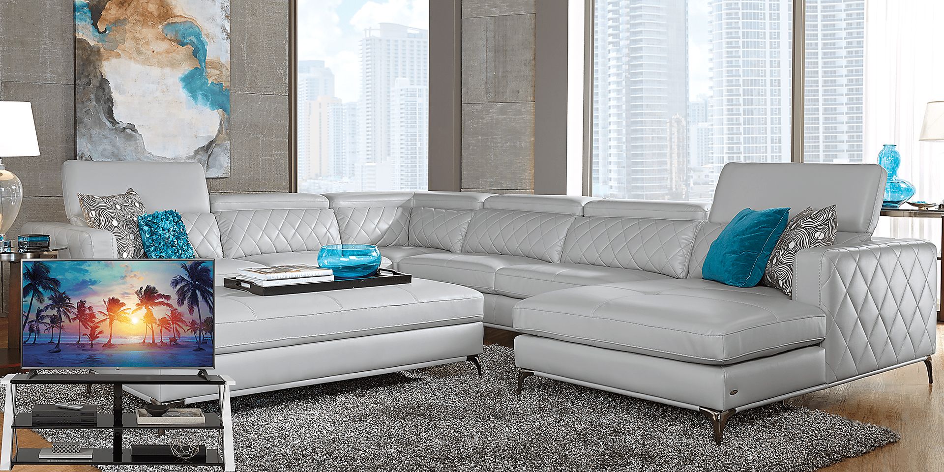 Via Sorrento Platinum 8 Pc Sectional Living Room Plus 65 in. TV - Image 1