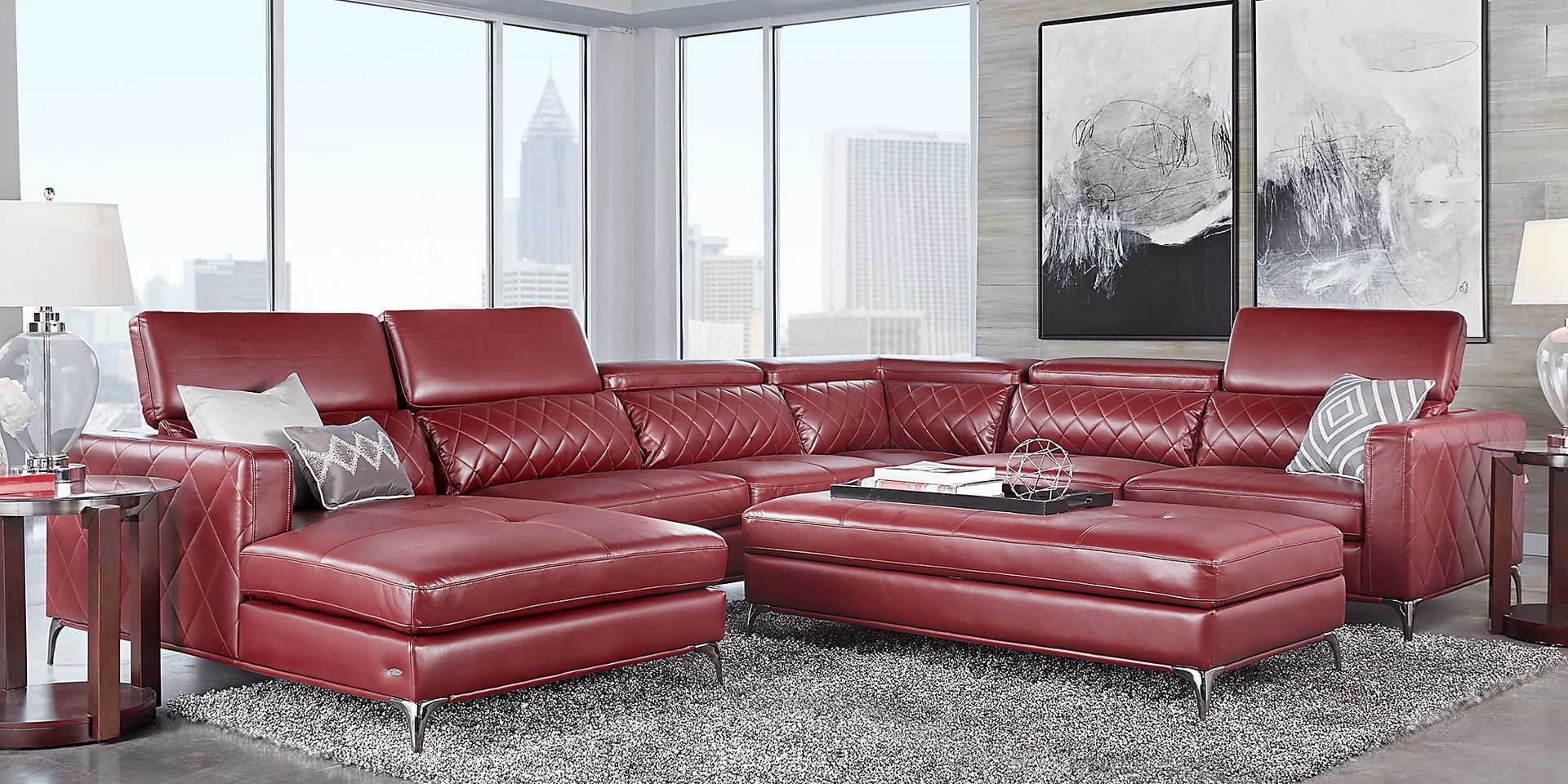 Sofia Vergara Via Sorrento 5 Pc Red Polyester Fabric Living Room