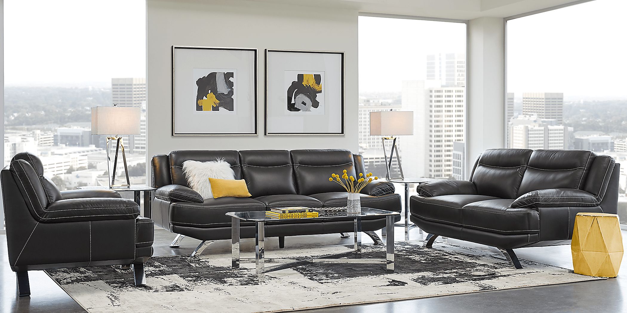 Rooms to go black leather couch sales
