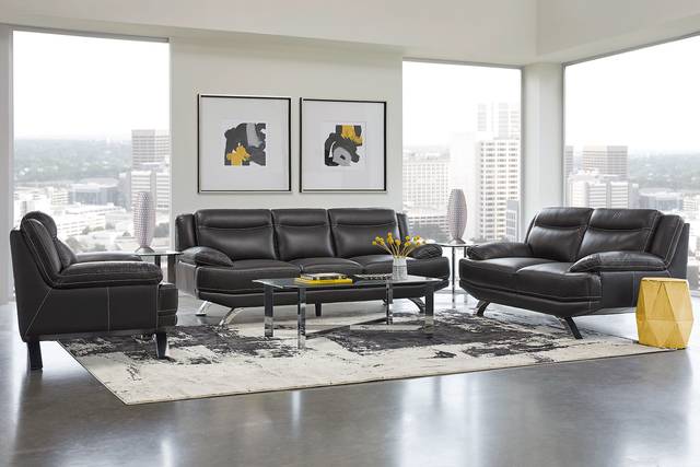 Zamora Black Leather 7 Pc Living Room - Thumbnail - Image 1