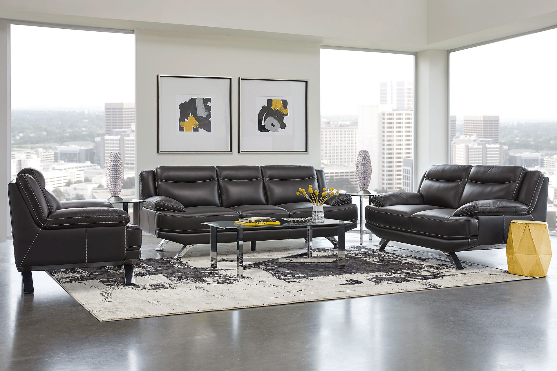 Zamora Black Leather 7 Pc Living Room - Image 1