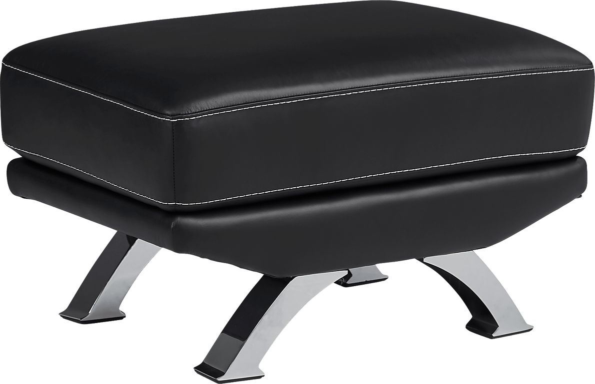 Zamora Black Leather Ottoman - Rooms To Go