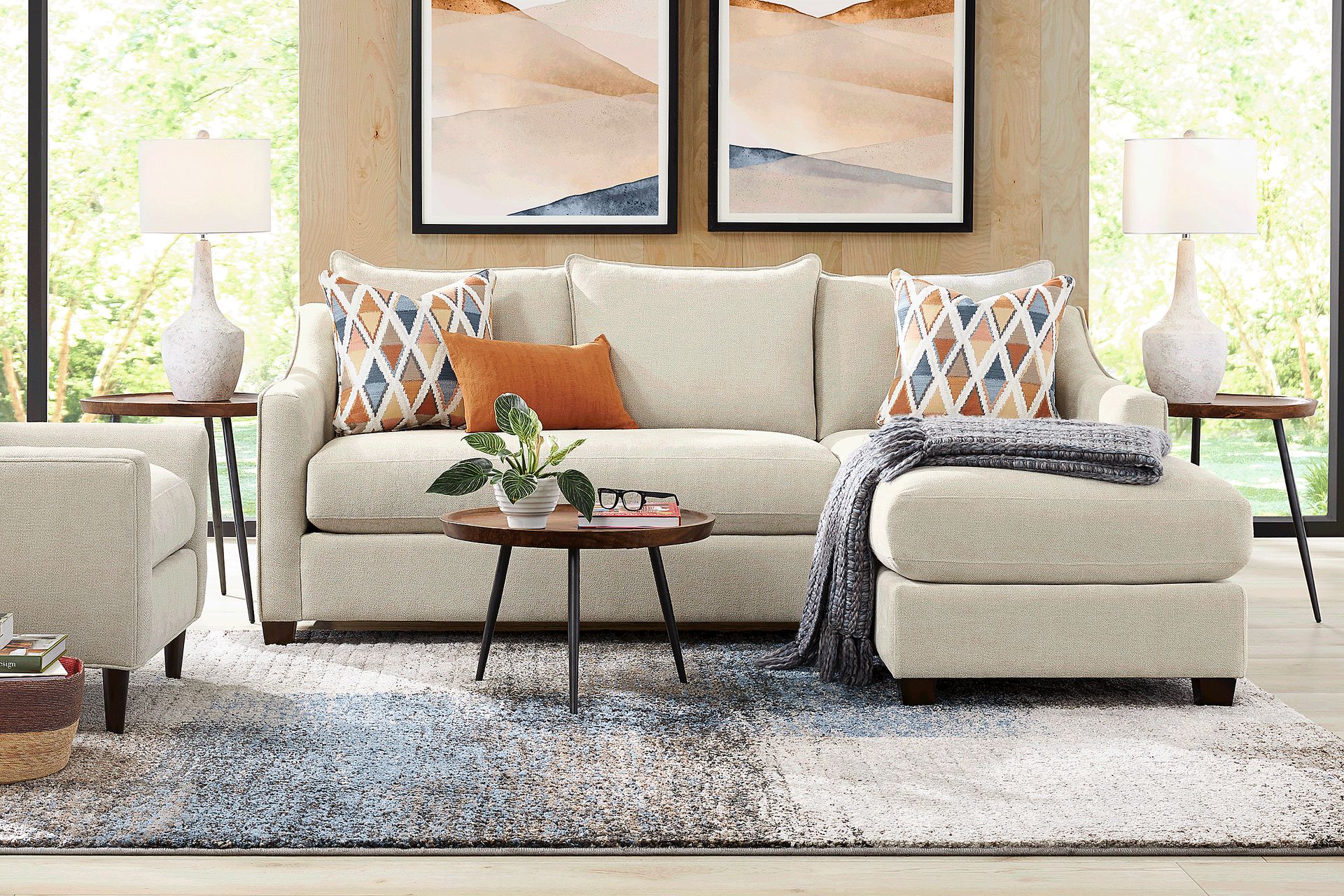 Soho Place Beige 6 Pc Living Room with Gel Foam Sleeper Chaise Sofa - Image 1