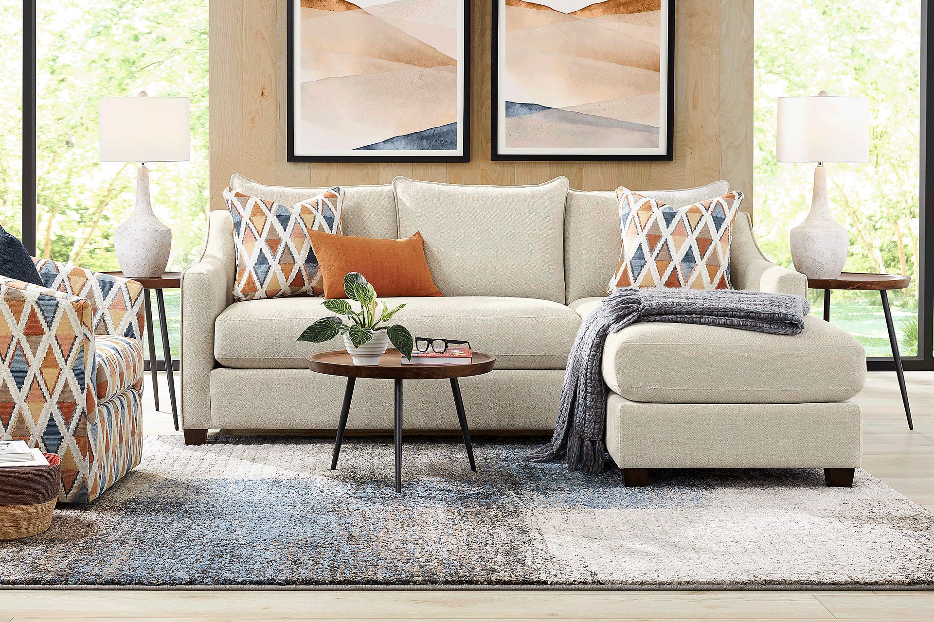 Soho Place Beige 6 Pc Living Room with Gel Foam Sleeper Chaise Sofa - Image 1
