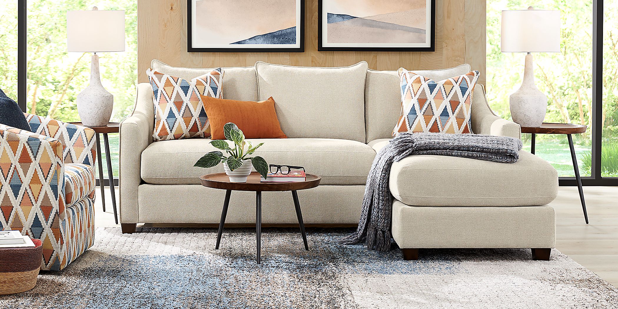 Cindy Crawford Soho Beige Chenille Sleeper Chaise Sofa