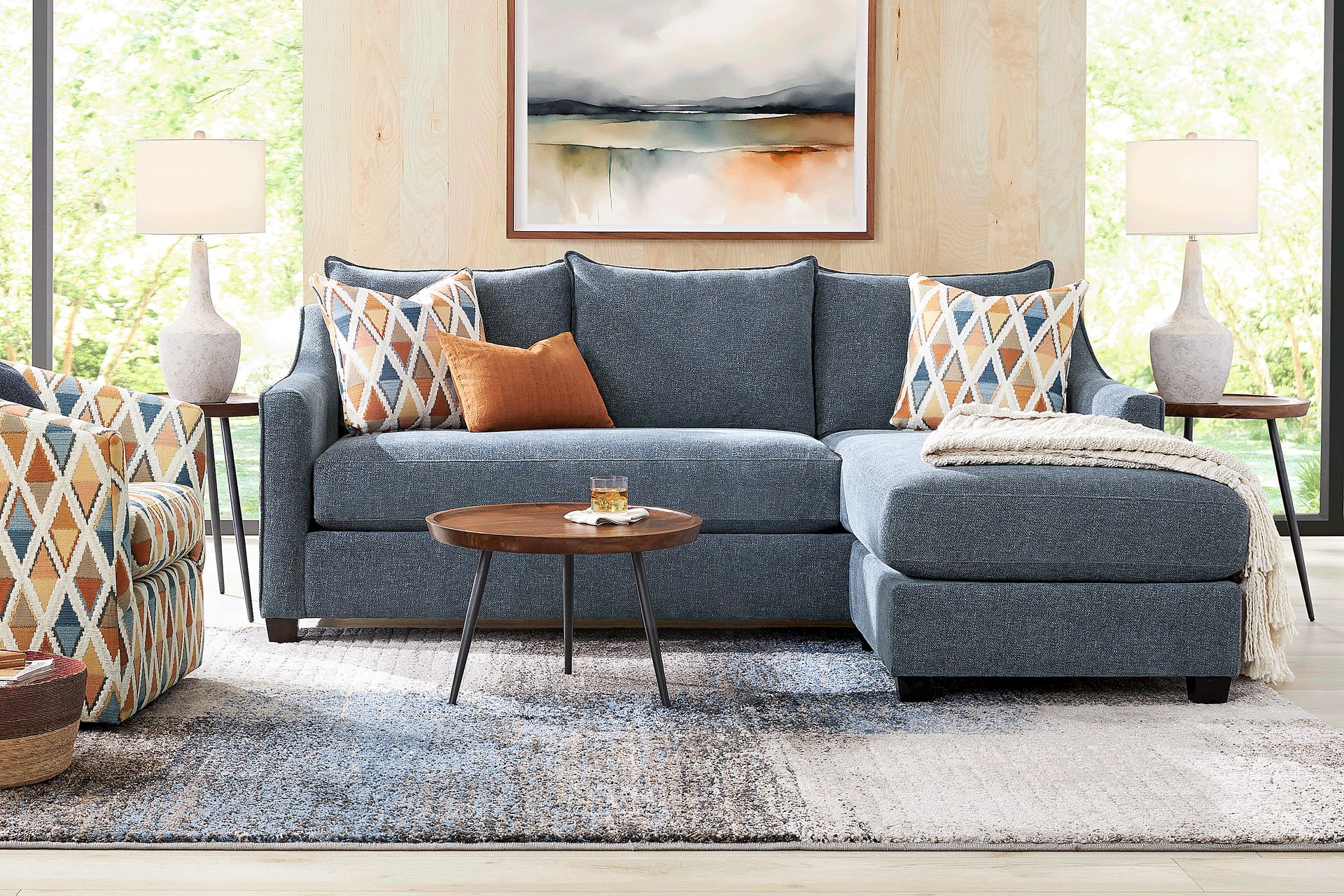 Soho Place Navy 6 Pc Living Room with Gel Foam Sleeper Chaise Sofa - Image 1